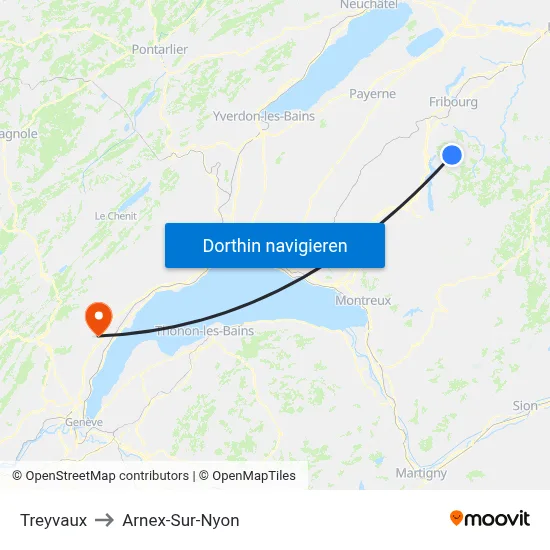 Treyvaux to Arnex-Sur-Nyon map