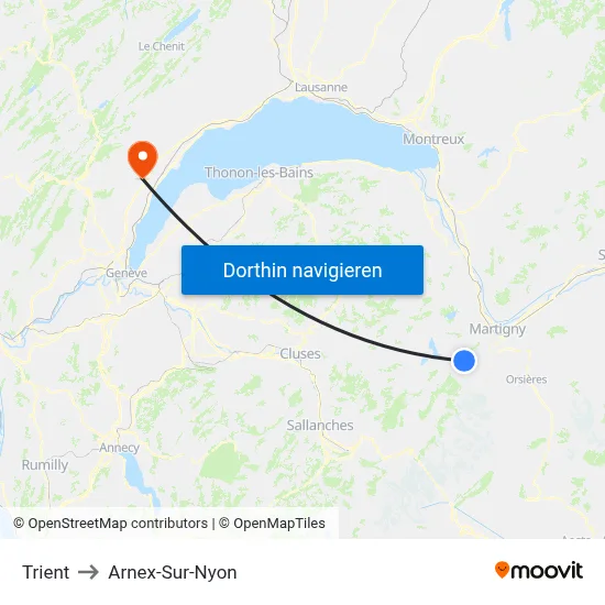Trient to Arnex-Sur-Nyon map
