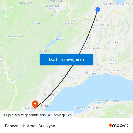 Rances to Arnex-Sur-Nyon map
