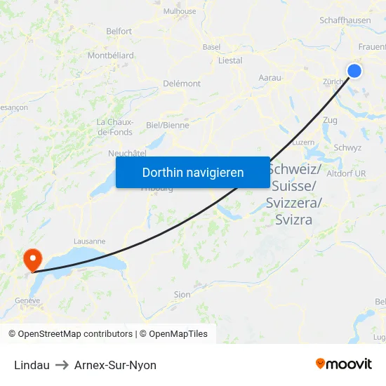 Lindau to Arnex-Sur-Nyon map