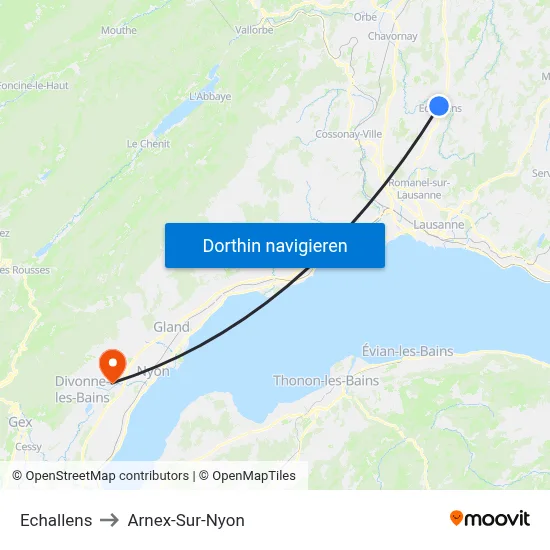 Echallens to Arnex-Sur-Nyon map