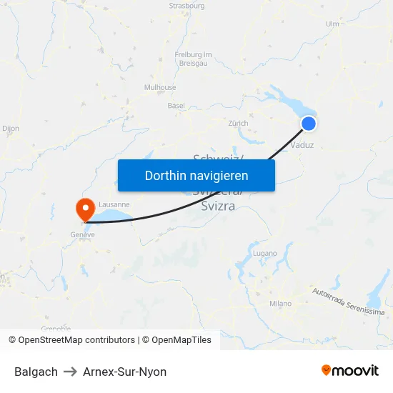 Balgach to Arnex-Sur-Nyon map