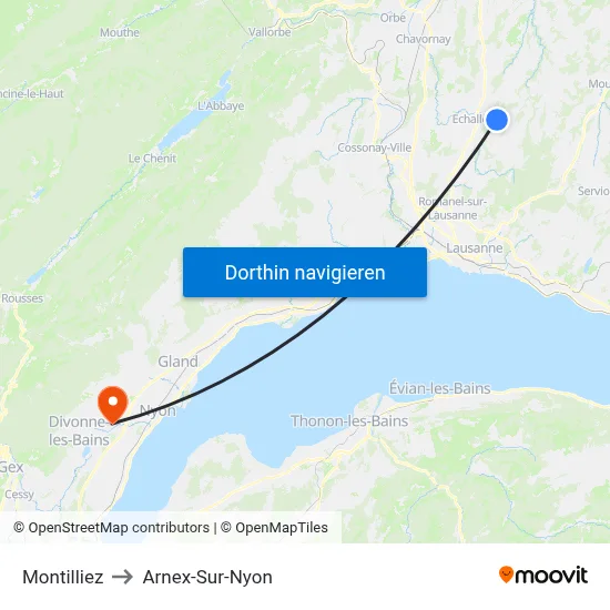 Montilliez to Arnex-Sur-Nyon map
