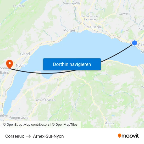 Corseaux to Arnex-Sur-Nyon map