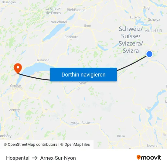 Hospental to Arnex-Sur-Nyon map