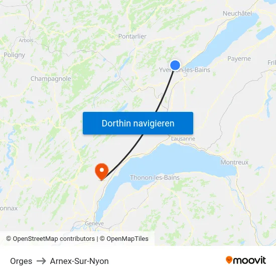 Orges to Arnex-Sur-Nyon map