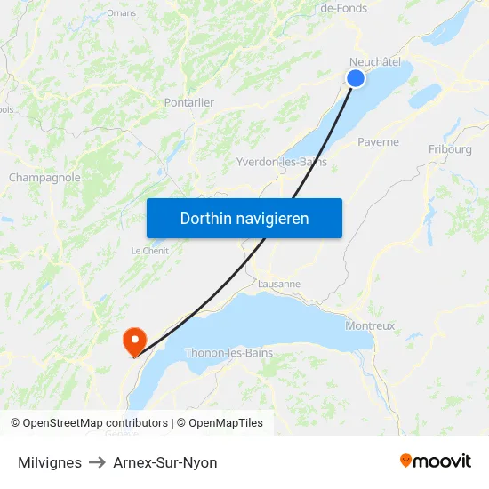 Milvignes to Arnex-Sur-Nyon map