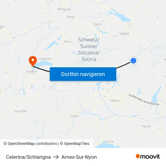 Celerina/Schlarigna to Arnex-Sur-Nyon map