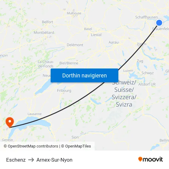 Eschenz to Arnex-Sur-Nyon map
