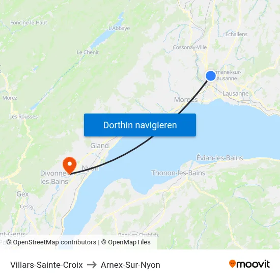 Villars-Sainte-Croix to Arnex-Sur-Nyon map