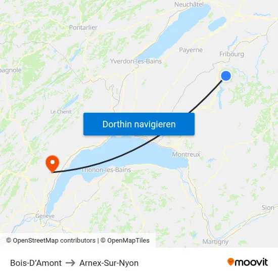 Bois-D’Amont to Arnex-Sur-Nyon map