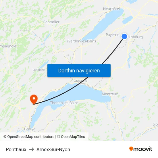 Ponthaux to Arnex-Sur-Nyon map