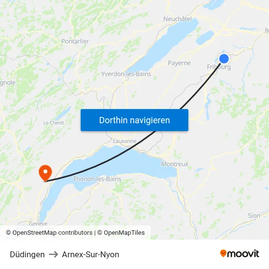 Düdingen to Arnex-Sur-Nyon map
