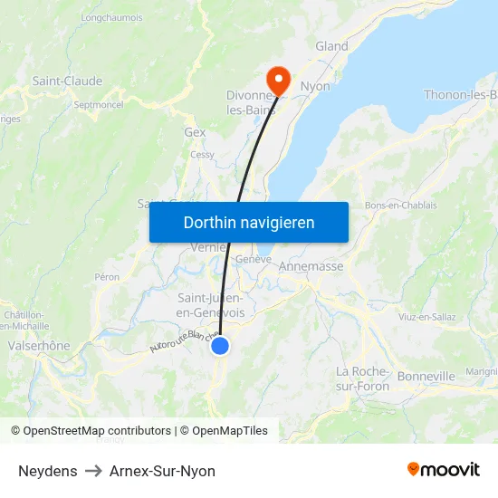 Neydens to Arnex-Sur-Nyon map