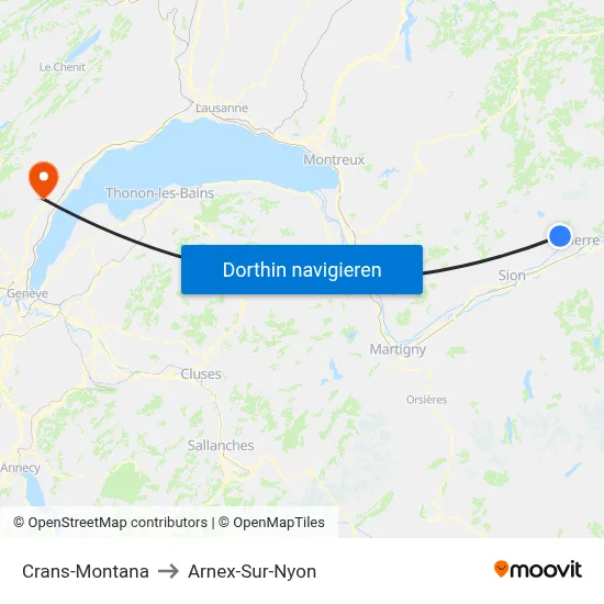 Crans-Montana to Arnex-Sur-Nyon map