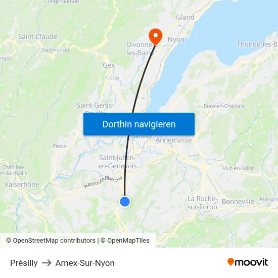 Présilly to Arnex-Sur-Nyon map