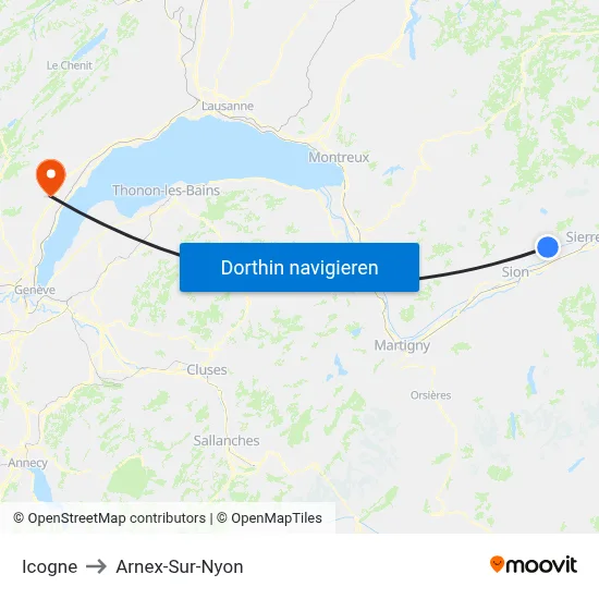 Icogne to Arnex-Sur-Nyon map