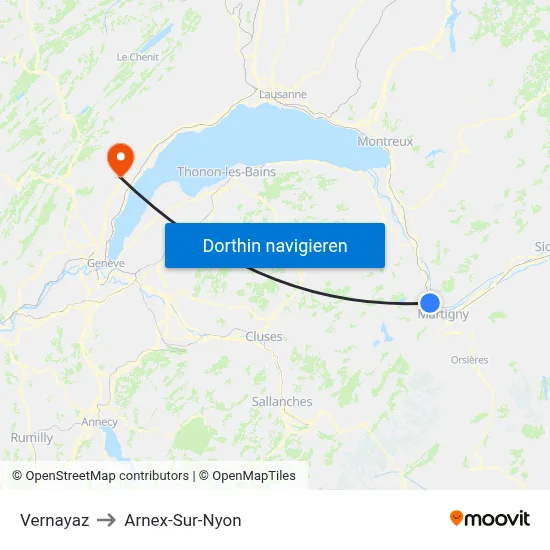 Vernayaz to Arnex-Sur-Nyon map