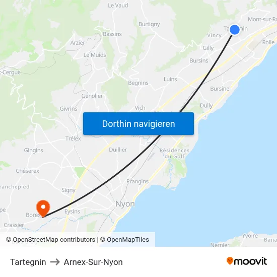 Tartegnin to Arnex-Sur-Nyon map