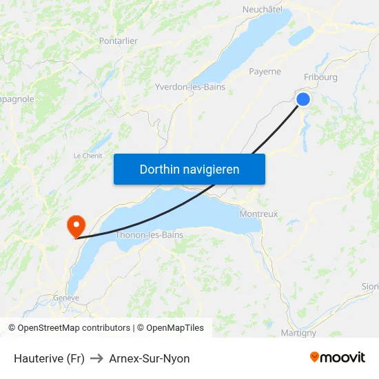 Hauterive (Fr) to Arnex-Sur-Nyon map