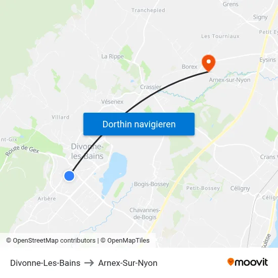 Divonne-Les-Bains to Arnex-Sur-Nyon map