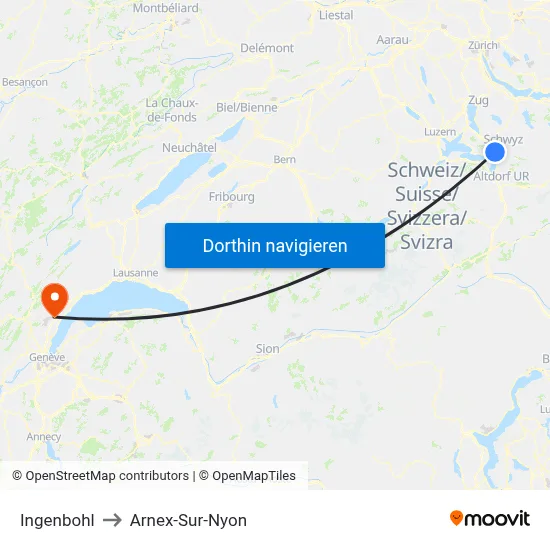 Ingenbohl to Arnex-Sur-Nyon map