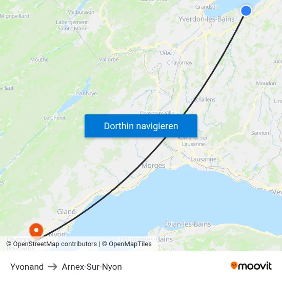 Yvonand to Arnex-Sur-Nyon map
