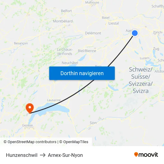 Hunzenschwil to Arnex-Sur-Nyon map