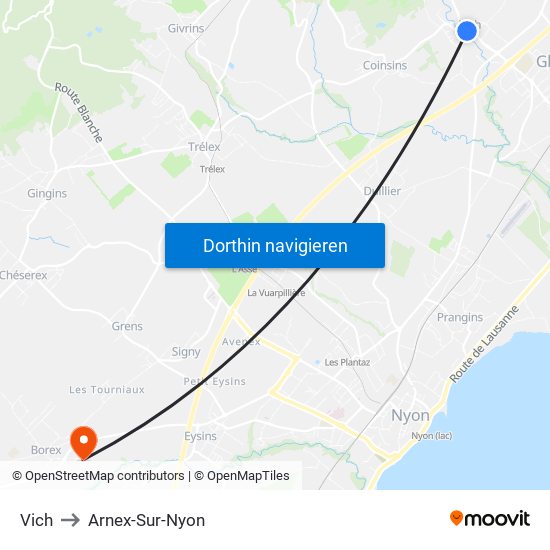 Vich to Arnex-Sur-Nyon map