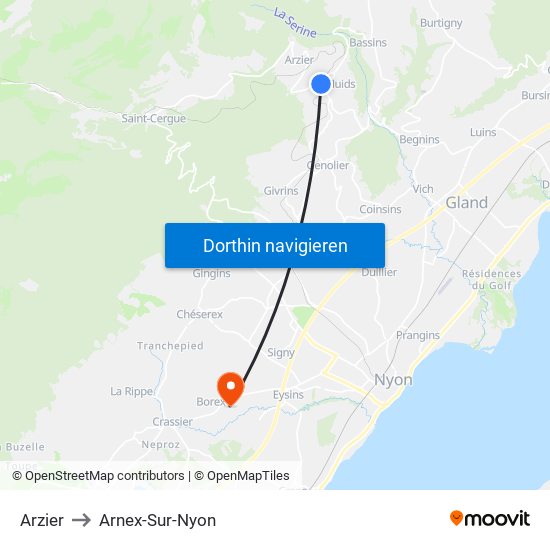 Arzier to Arnex-Sur-Nyon map