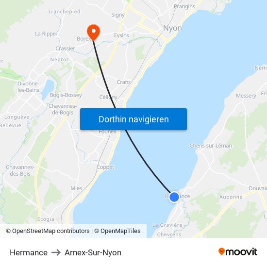 Hermance to Arnex-Sur-Nyon map