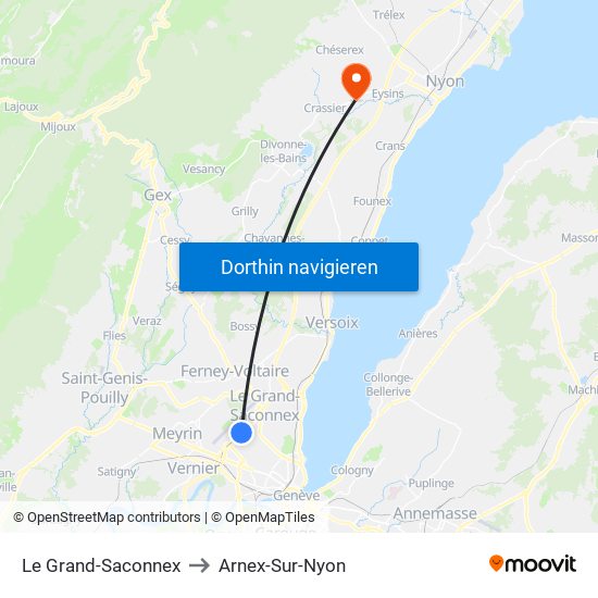 Le Grand-Saconnex to Arnex-Sur-Nyon map