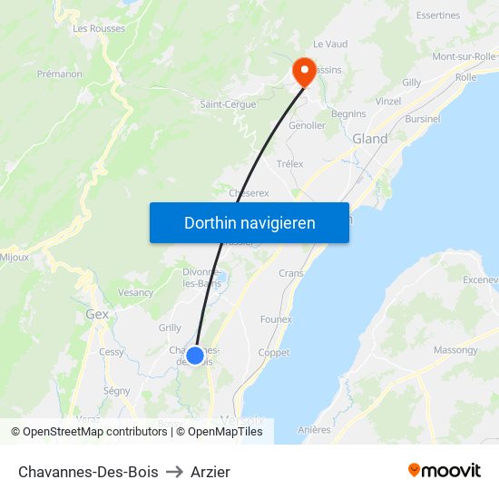 Chavannes-Des-Bois to Arzier map