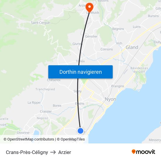 Crans-Près-Céligny to Arzier map