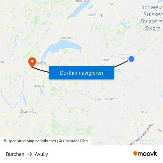 Bürchen to Avully map