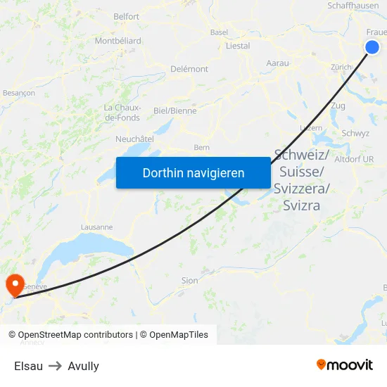 Elsau to Avully map