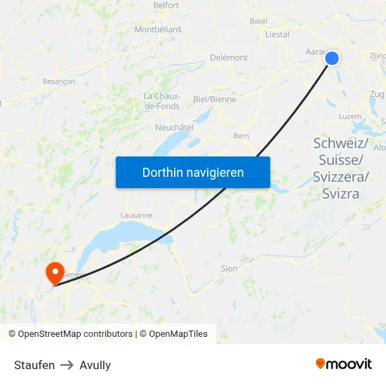 Staufen to Avully map