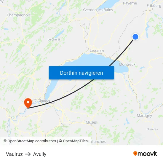 Vaulruz to Avully map