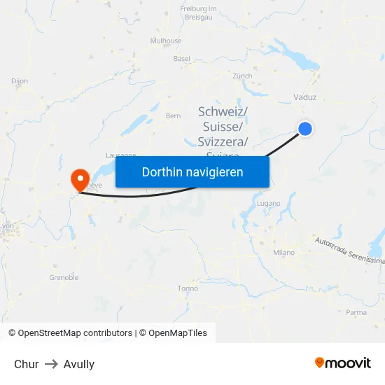 Chur to Avully map