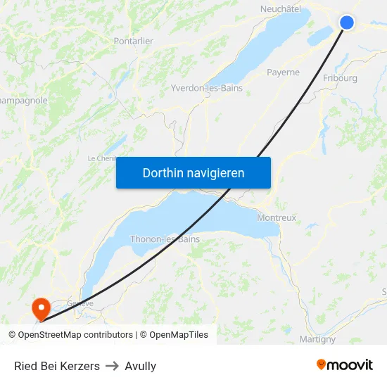 Ried Bei Kerzers to Avully map