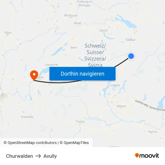 Churwalden to Avully map