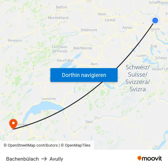 Bachenbülach to Avully map