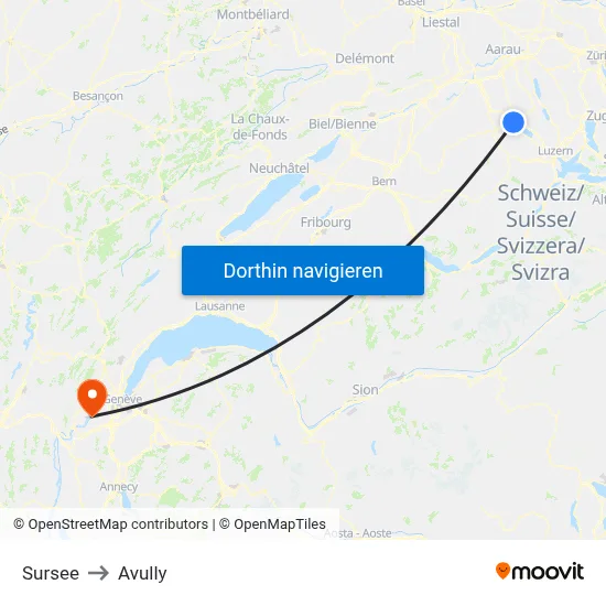 Sursee to Avully map