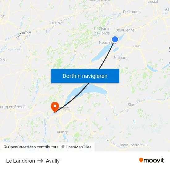 Le Landeron to Avully map