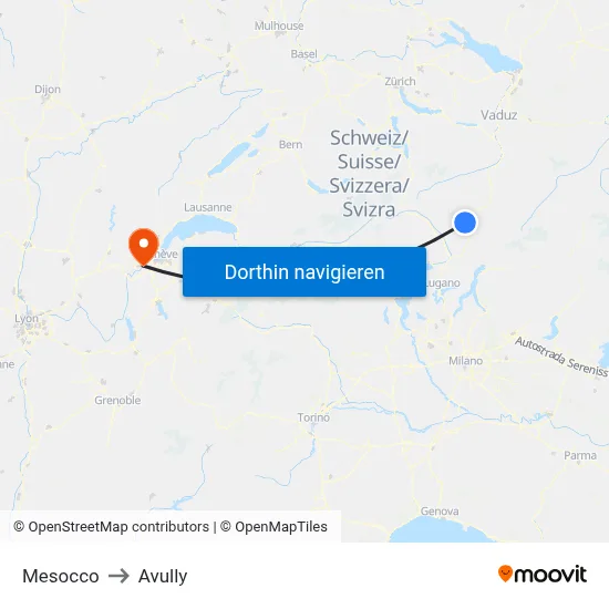 Mesocco to Avully map