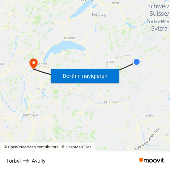 Törbel to Avully map