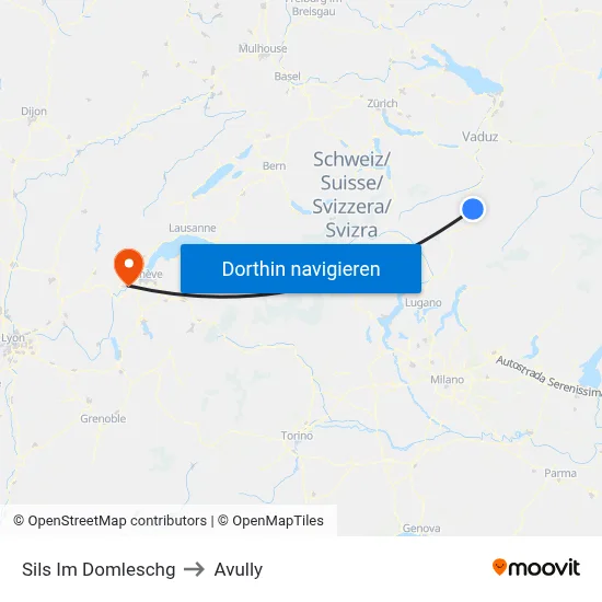 Sils Im Domleschg to Avully map