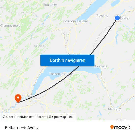 Belfaux to Avully map