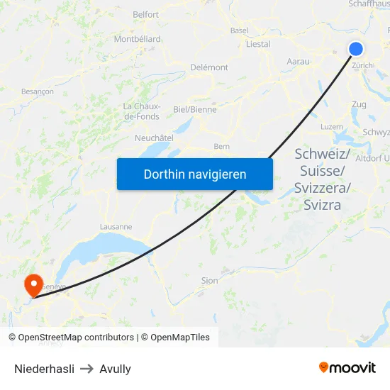 Niederhasli to Avully map