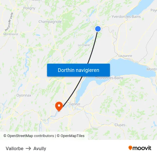 Vallorbe to Avully map